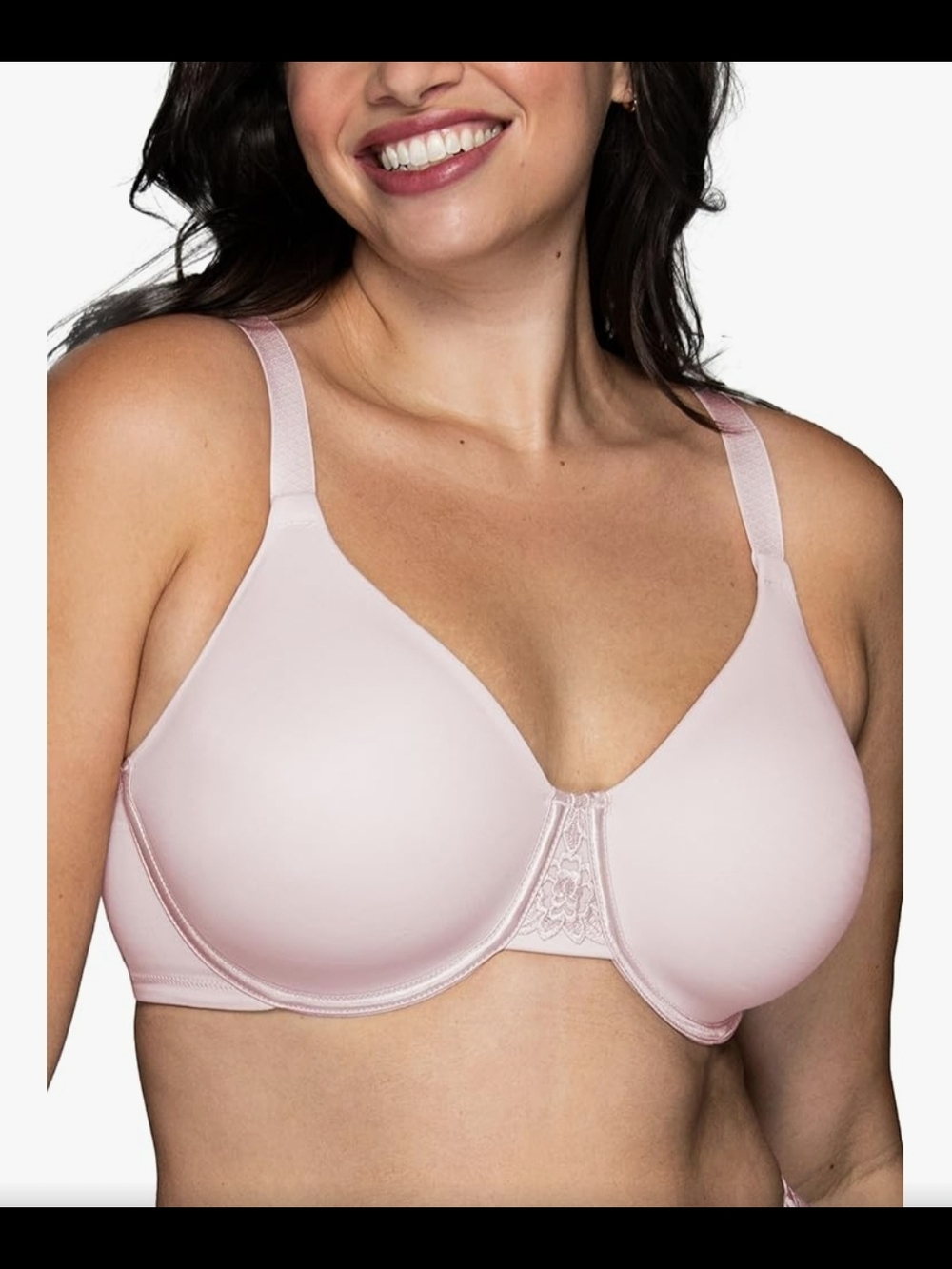 🆕️ NWT Vanity Fair Pale Pink Seamless Underwire Bra with Lace Accent